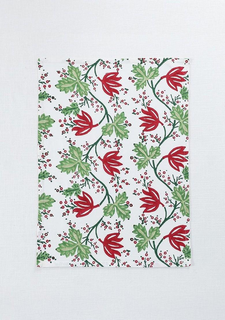 3Pcs White And Red Printed Cotton Kitchen Towels