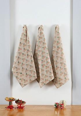 3Pcs Beige And Brown Printed Cotton Kitchen Towels