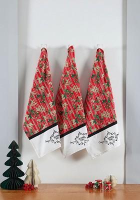 Set Of 3 Red And White Printed Kitchen Towels