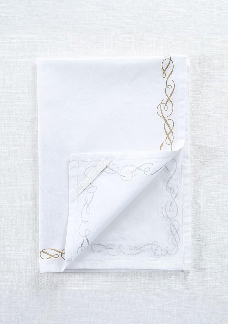 3Pcs White And Brown Printed Cotton Kitchen Towels