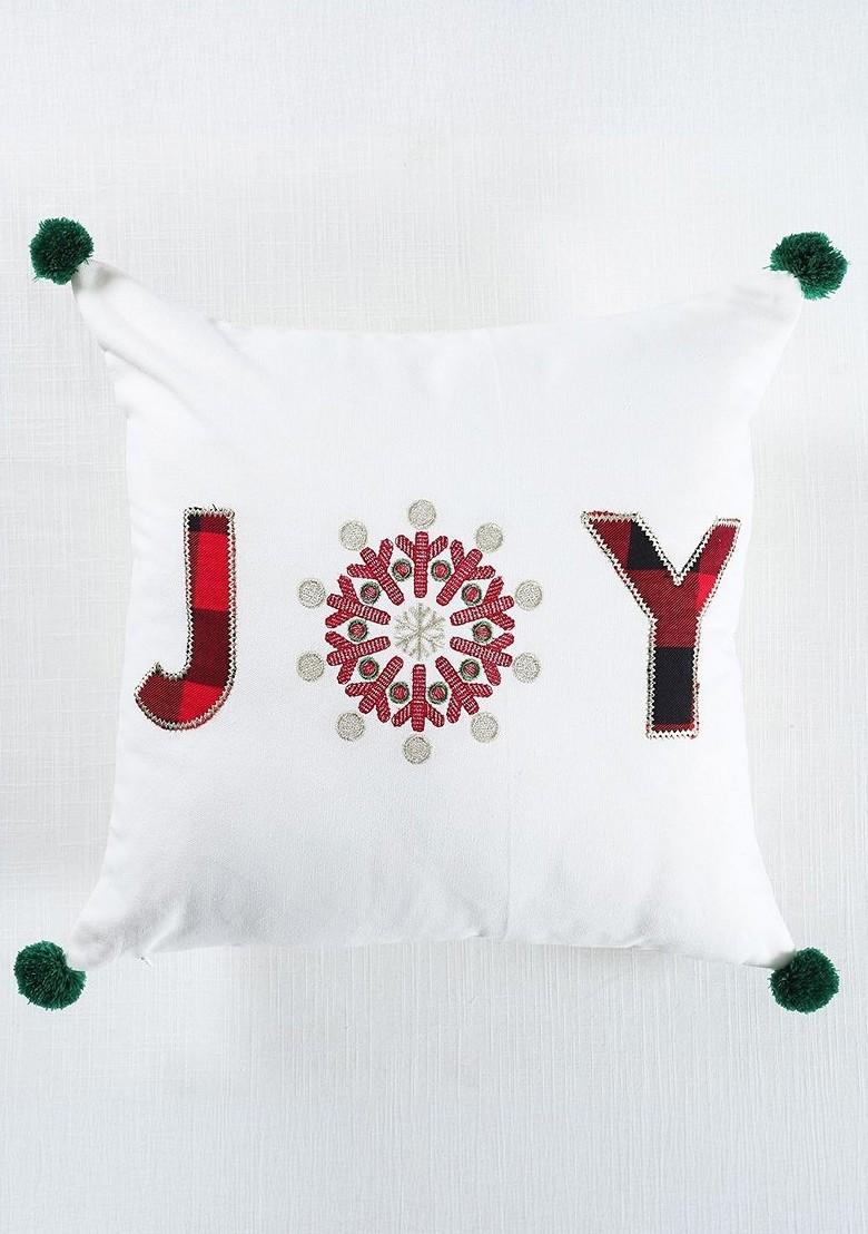 White And Red Embroidered Square Cushion Covers