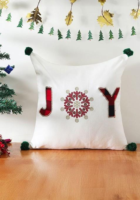 White And Red Embroidered Square Cushion Covers
