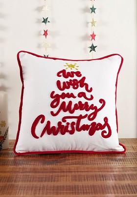 White And Red Embroidered Square Cushion Covers