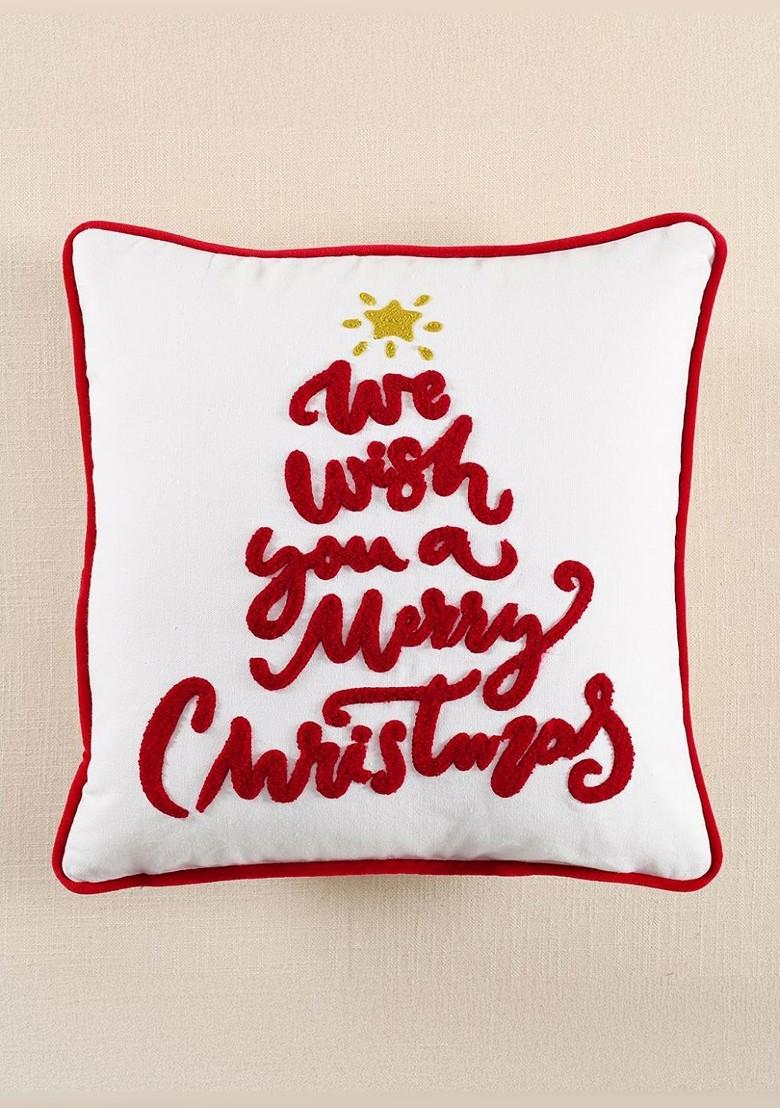 White And Red Embroidered Square Cushion Covers