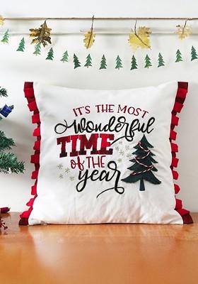 White And Red Embroidered Square Cushion Covers