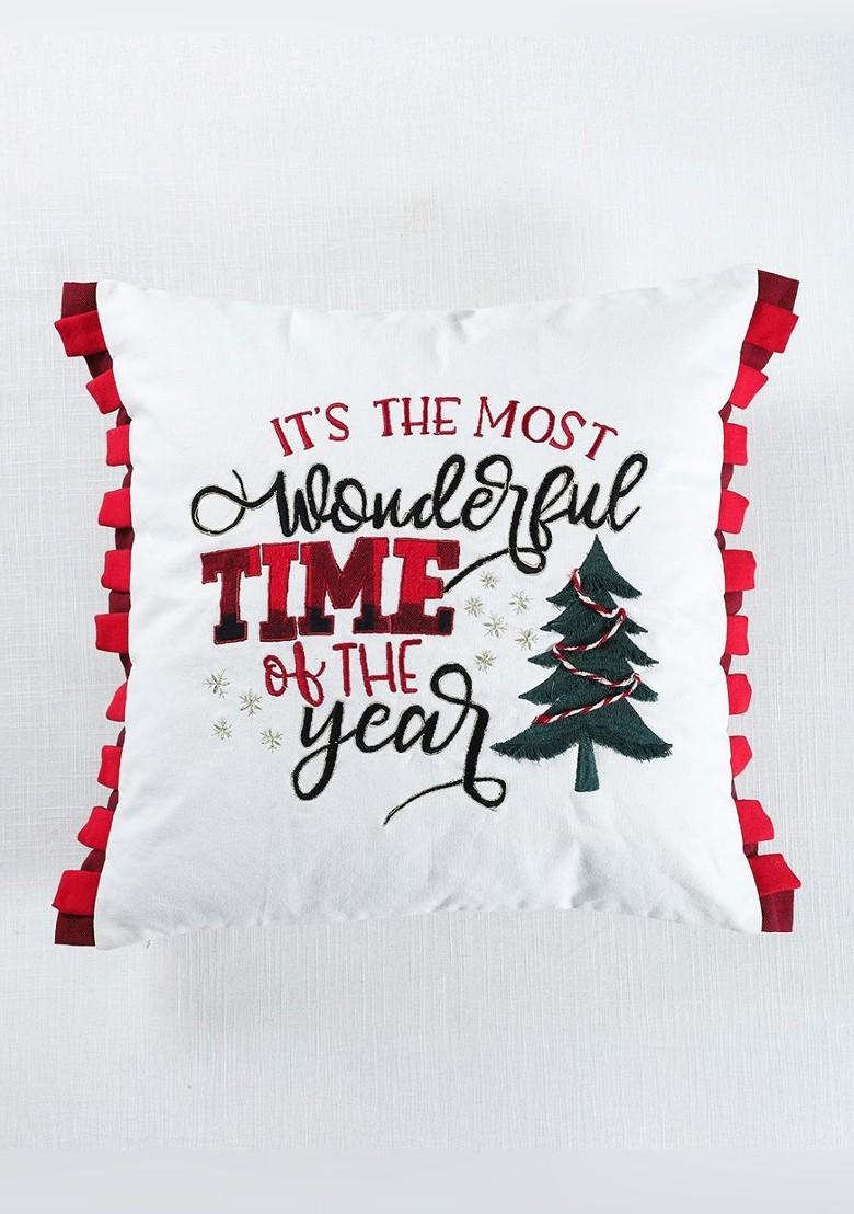 White And Red Embroidered Square Cushion Covers