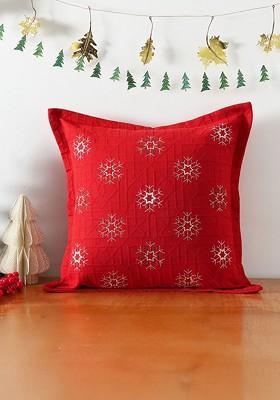 Red And White Embroidered Square Cushion Covers