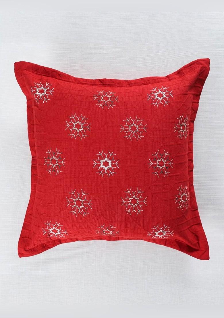 Red And White Embroidered Square Cushion Covers
