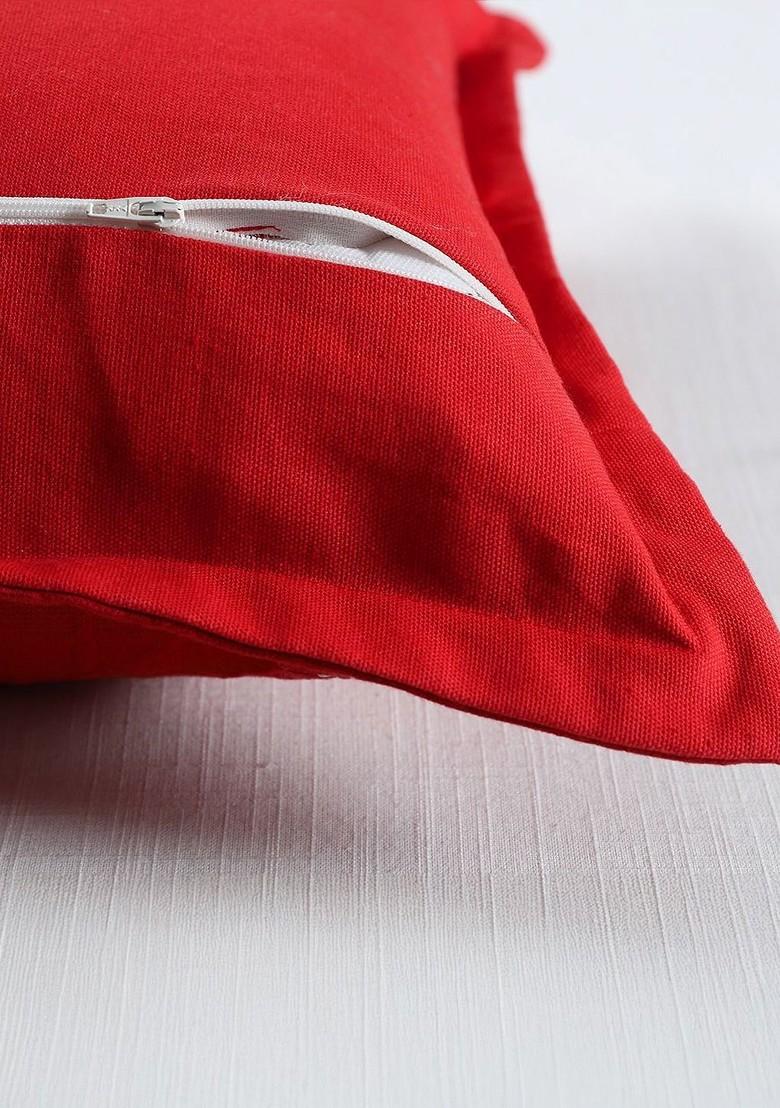 Red And White Embroidered Square Cushion Covers