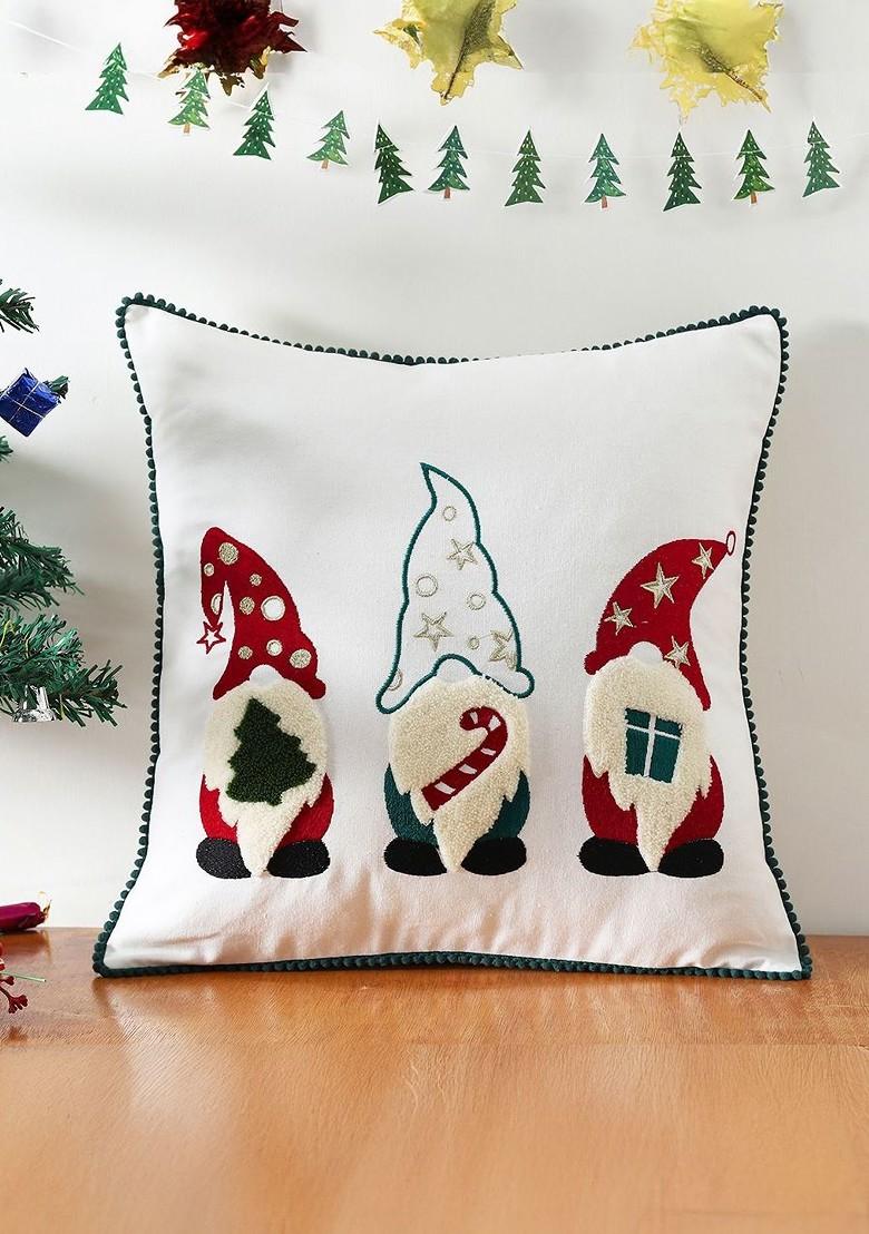 White And Red Embroidered Square Cushion Covers