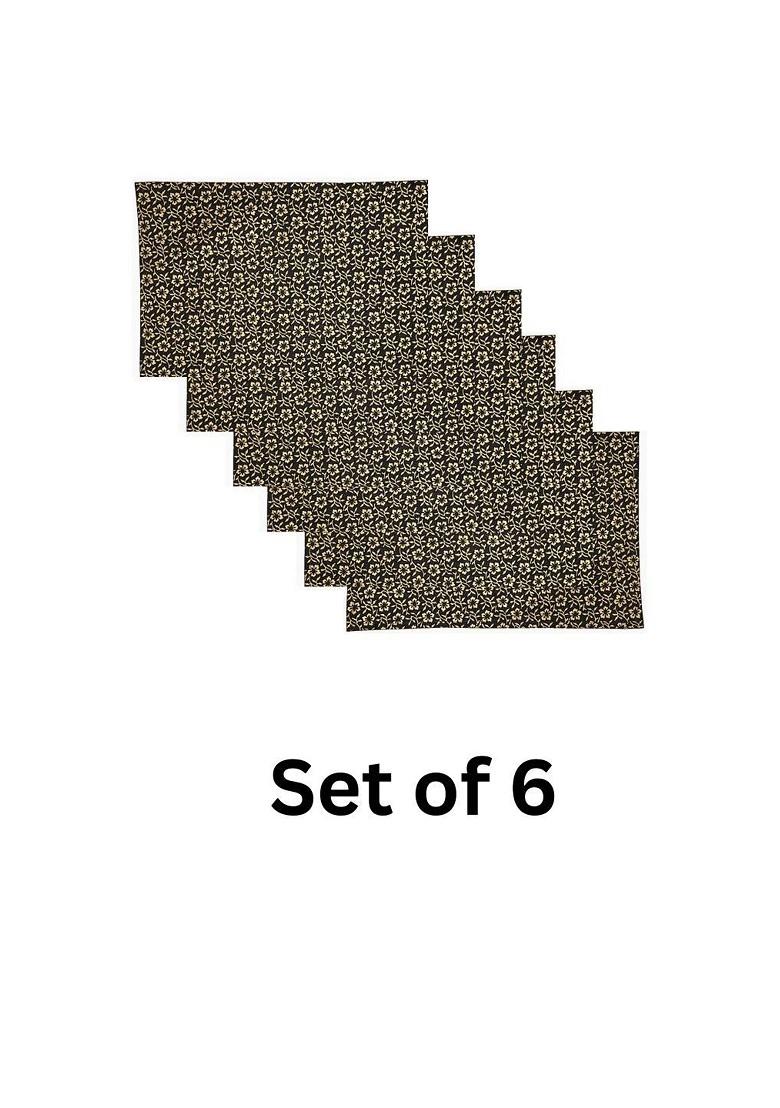 Grey 6 Pieces Floral Printed Rectangle Shaped Cotton Table Placemats