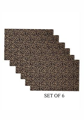 Navy Blue 6 Pieces Floral Printed Rectangle Shaped Cotton Table Placemats