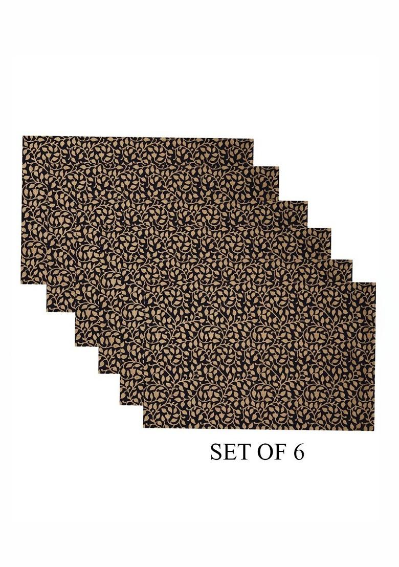 Navy Blue 6 Pieces Floral Printed Rectangle Shaped Cotton Table Placemats