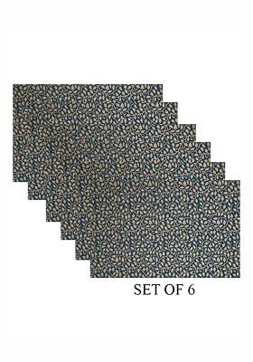 Teal Blue 6 Pieces Floral Printed Rectangle Shaped Cotton Table Placemats