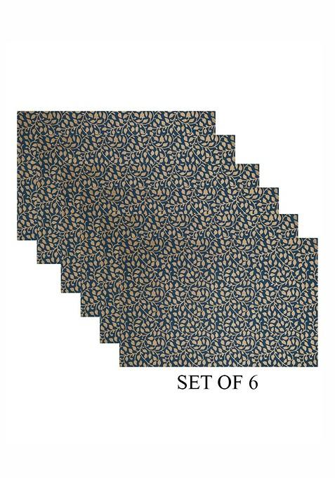 Teal Blue 6 Pieces Floral Printed Rectangle Shaped Cotton Table Placemats