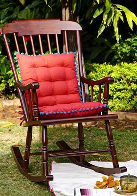 Red And Blue 2 Pieces Textured Cotton Square Chair Pads