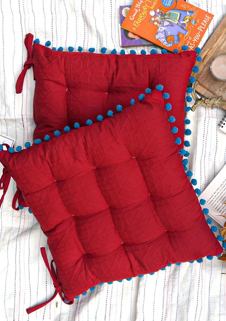 Red And Blue 2 Pieces Textured Cotton Square Chair Pads
