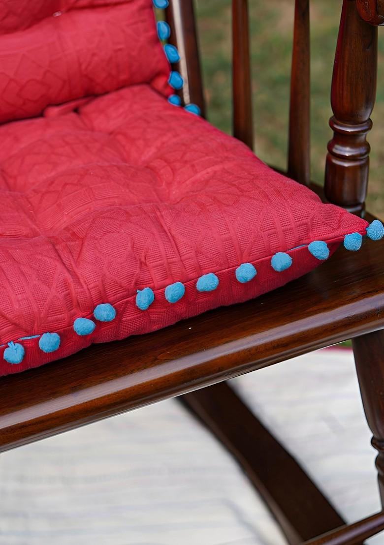 Red And Blue 2 Pieces Textured Cotton Square Chair Pads