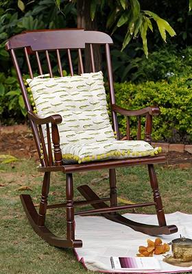 OffWhite And Green 2 Pieces Aligator Printed Cotton Square Chair Pads