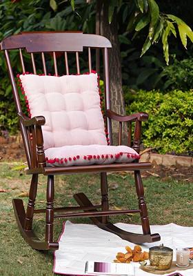 Pink And White 2 Pieces Striped Cotton Square Chair Pads