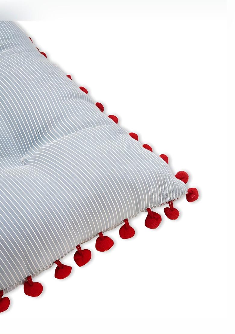 Light Blue And White 2 Pieces Striped Cotton Square Chair Pads