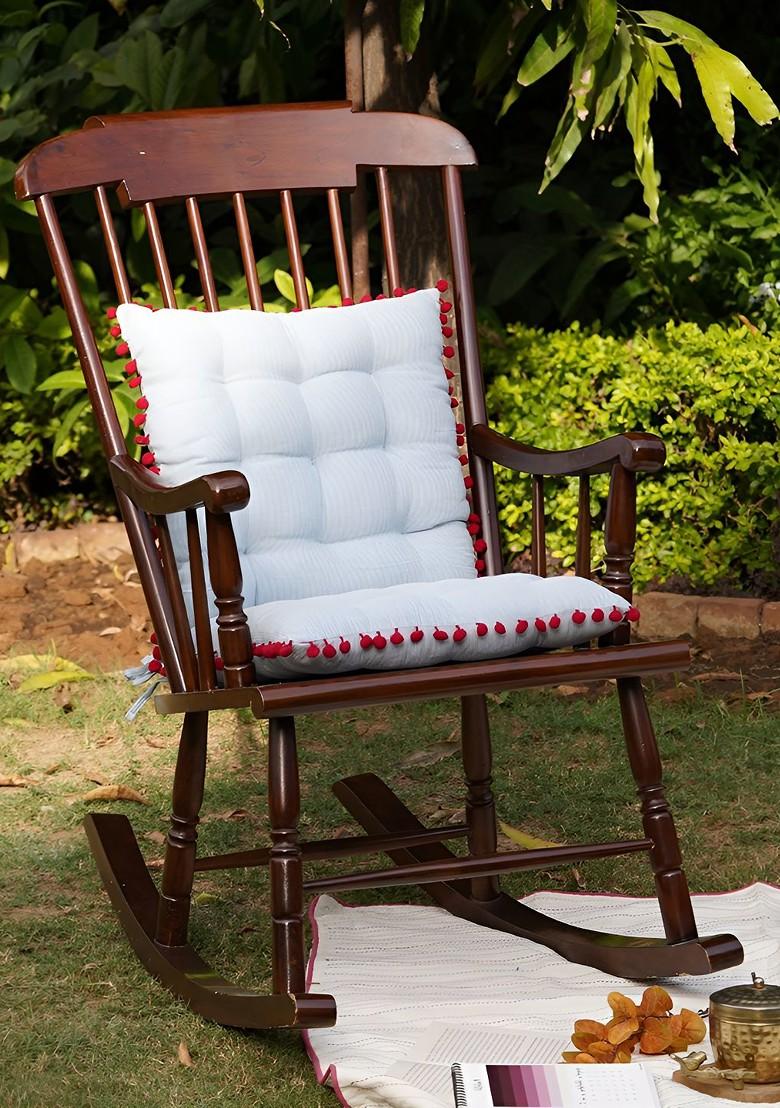 Light Blue And White 2 Pieces Striped Cotton Square Chair Pads