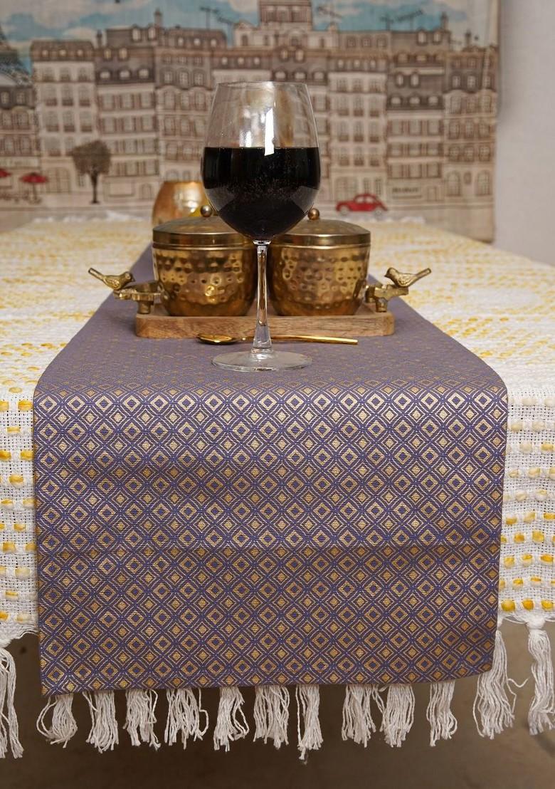 Purple And GoldToned Geometric Printed Rectangular Table Runners