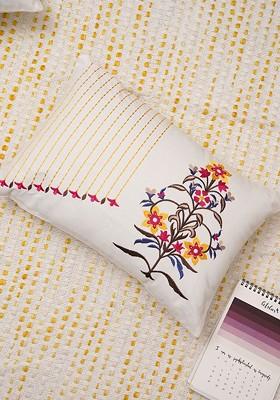 Pink And Yellow Floral Embroidered Rectangle Cushion Covers