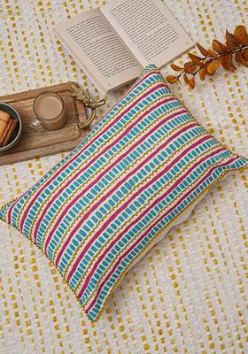 Sea Green And Pink Geometric Rectangle Cotton Cushion Covers