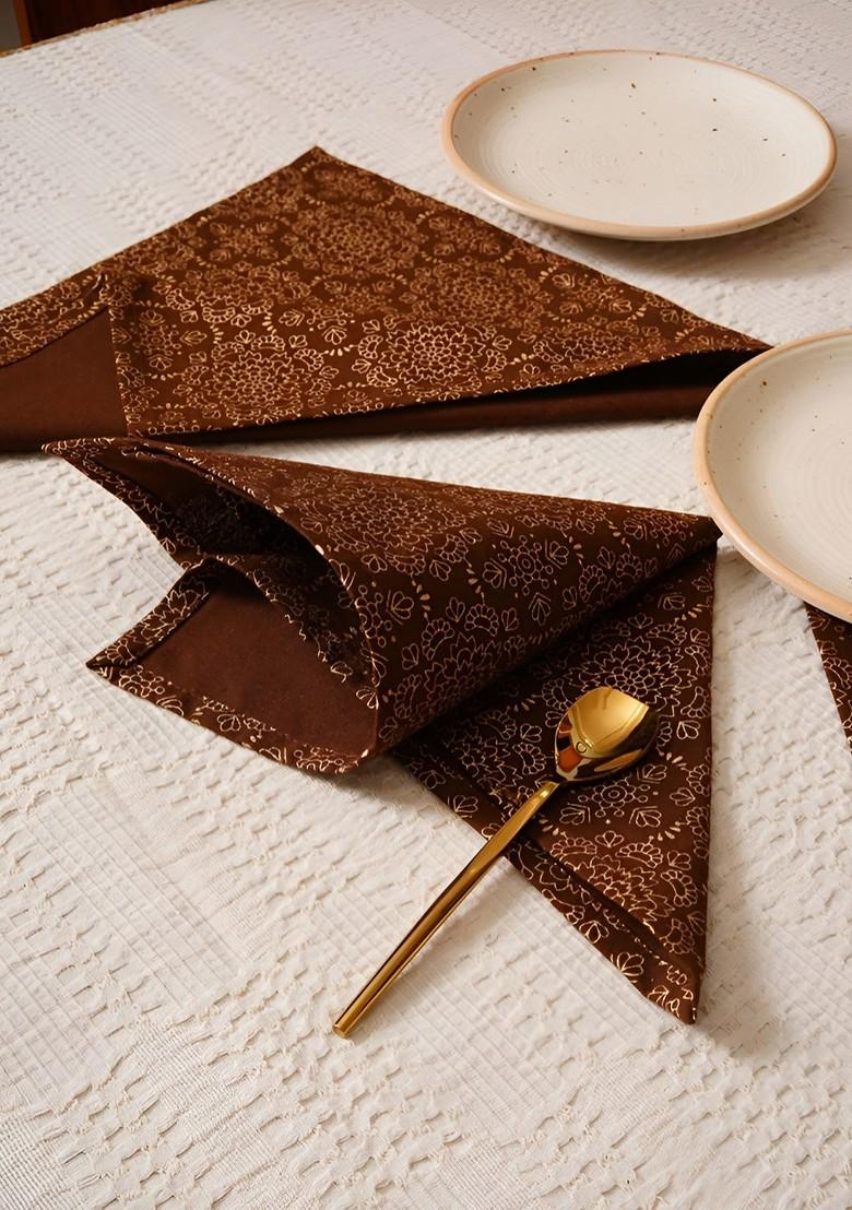 Brown And Beige 6 Pieces Printed Cotton Table Napkins