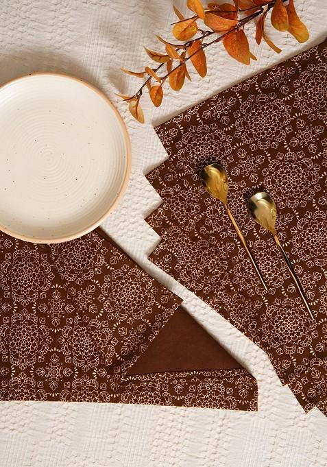 Brown And Beige 6 Pieces Printed Cotton Table Napkins