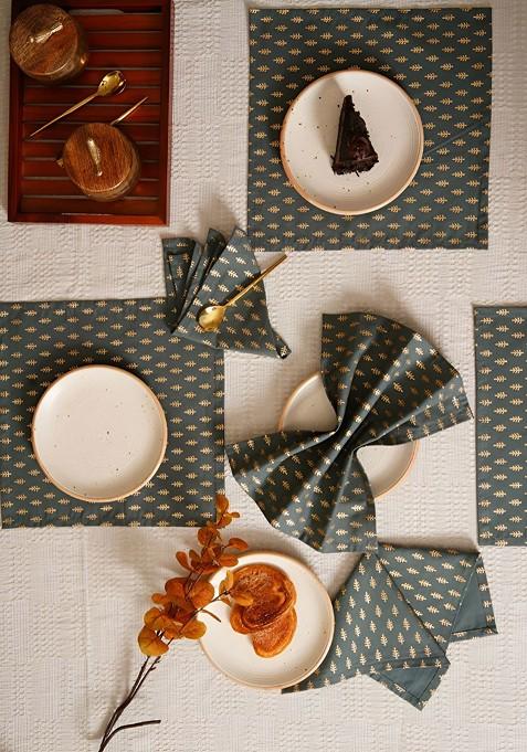 Grey And Beige 6 Pieces Printed Cotton Table Napkins