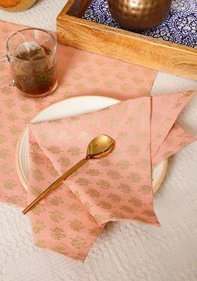 Pink And GoldToned 6 Pieces Paisley Printed Cotton Table Napkins