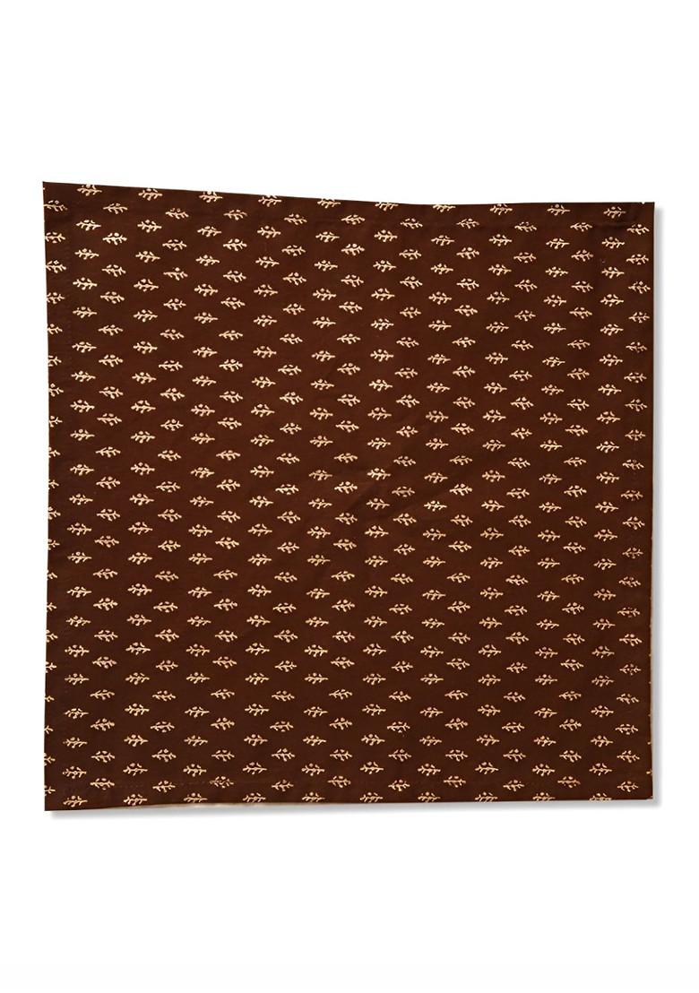 Brown And GoldToned 6 Pieces Printed Cotton Table Napkins