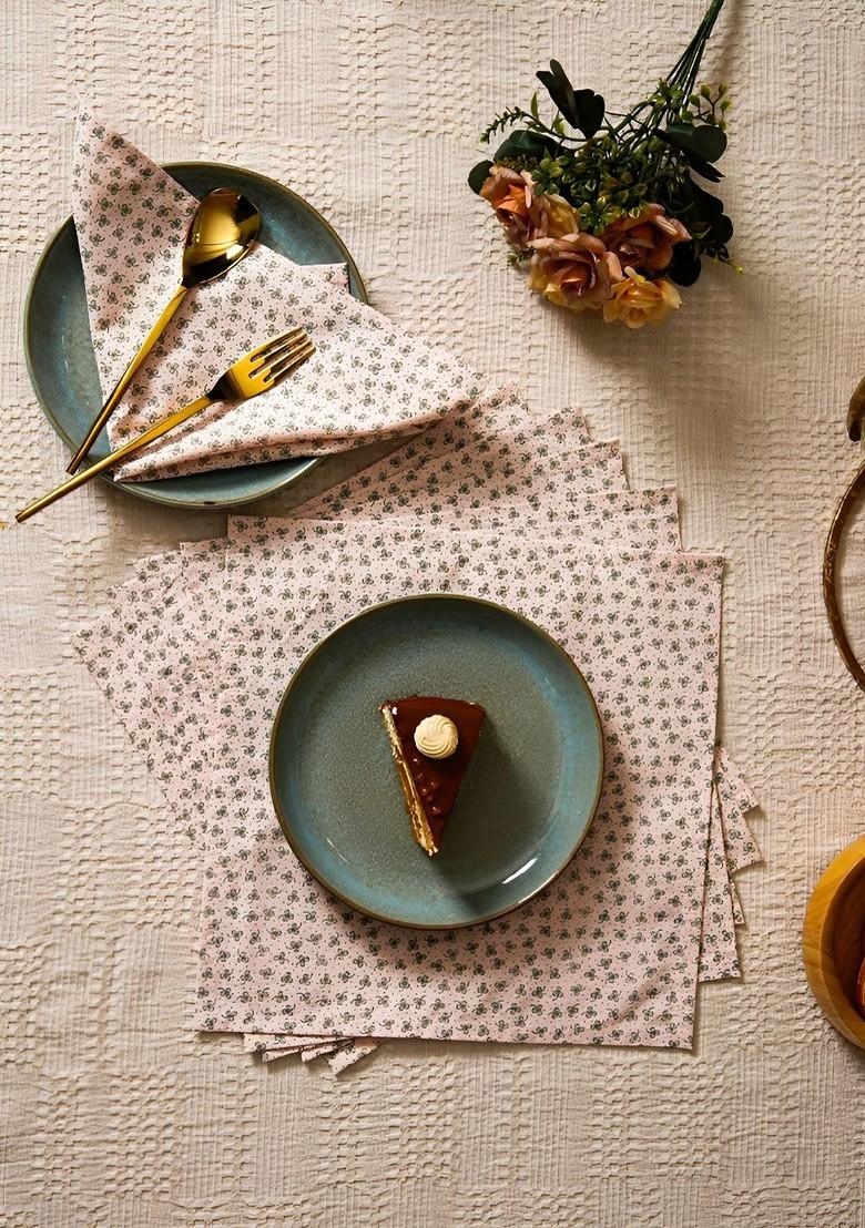 Pink And Green 6 Pieces Printed Cotton Table Napkins