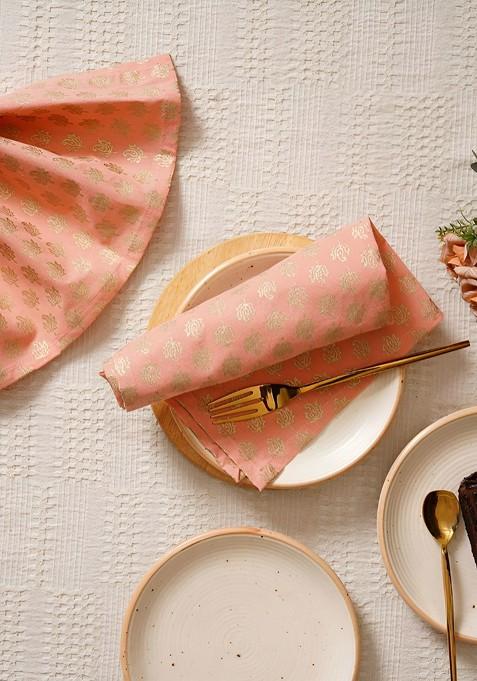 Pink And GoldToned 6 Pieces Paisley Printed Cotton Table Napkins