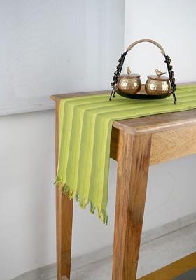 Green Striped Pure Cotton Rectangular Table Runner