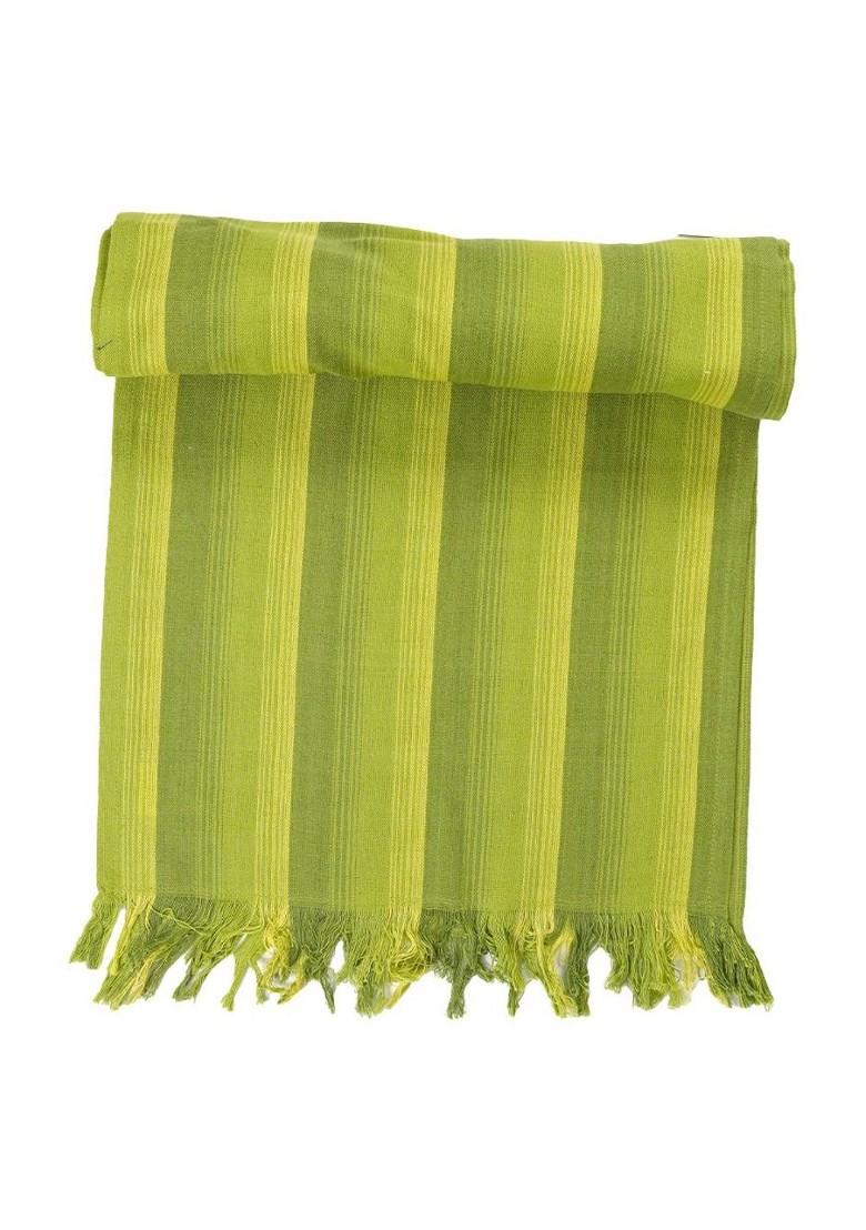 Green Striped Pure Cotton Rectangular Table Runner