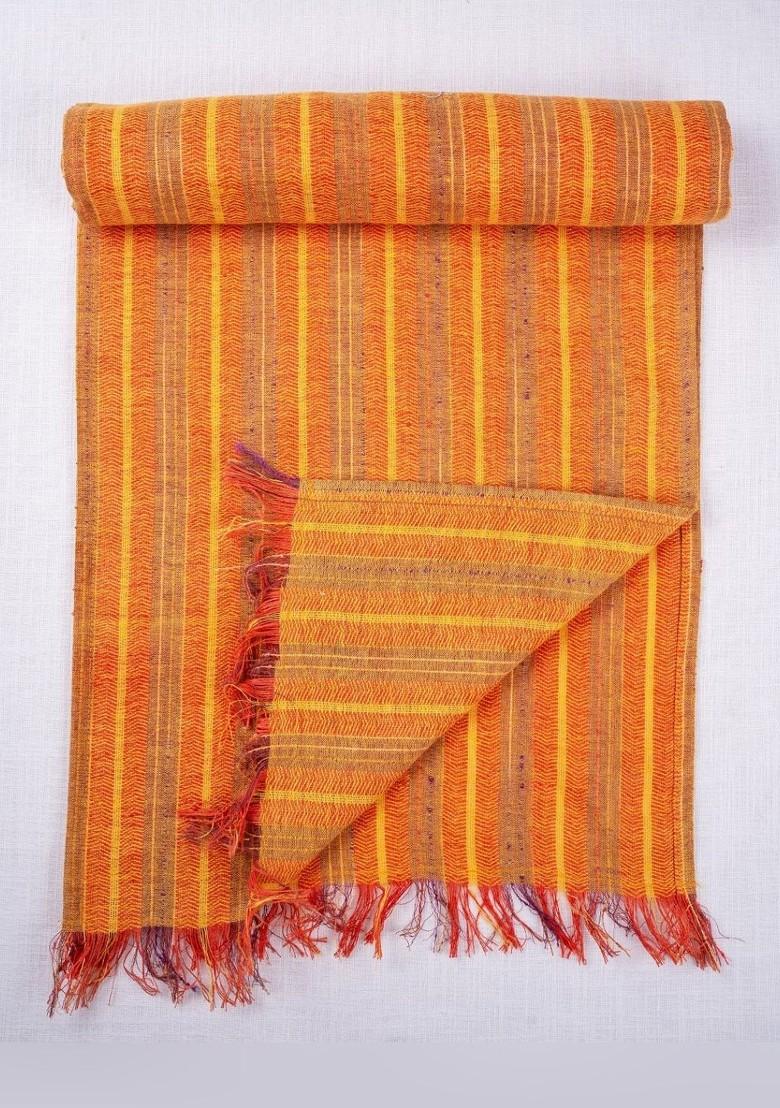 OrangeColoured And Red Striped Pure Cotton Rectangular Table Runner