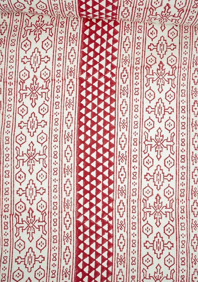 White And Red Geometric Printed Cotton And Linen Rectangular Table Runner