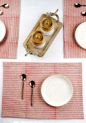 Rust And White 4 Pieces Striped Pure Cotton Rectangular Table Placemats