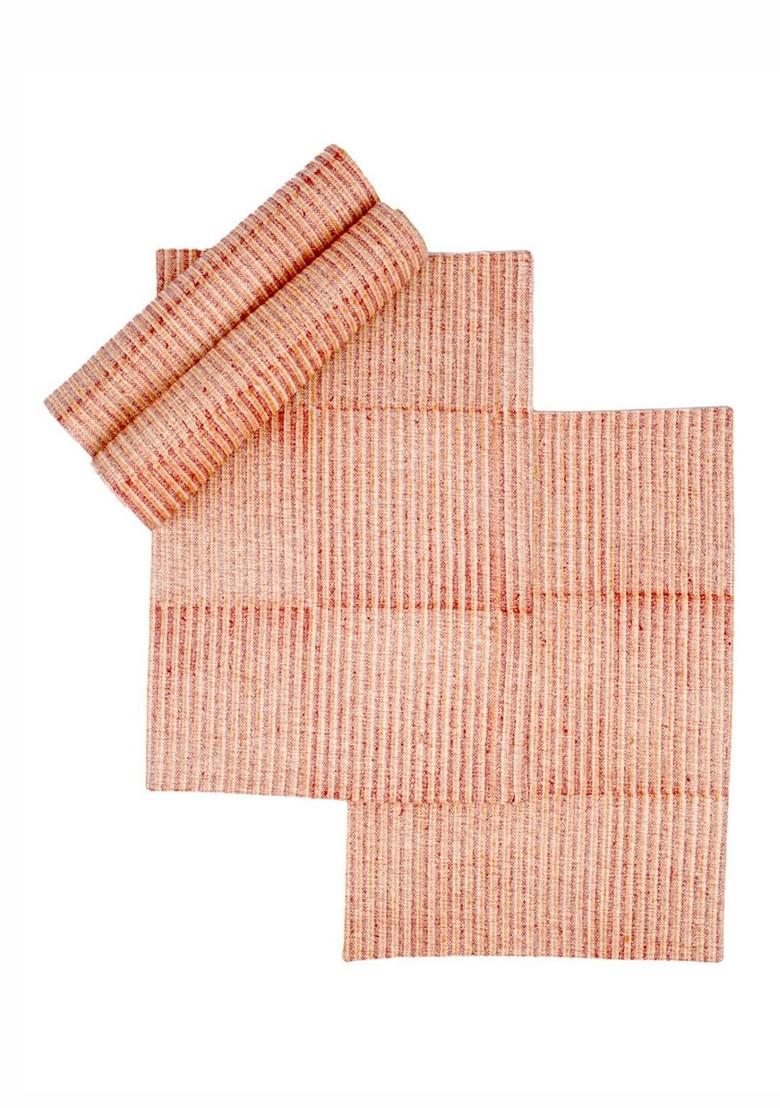Rust And White 4 Pieces Striped Pure Cotton Rectangular Table Placemats