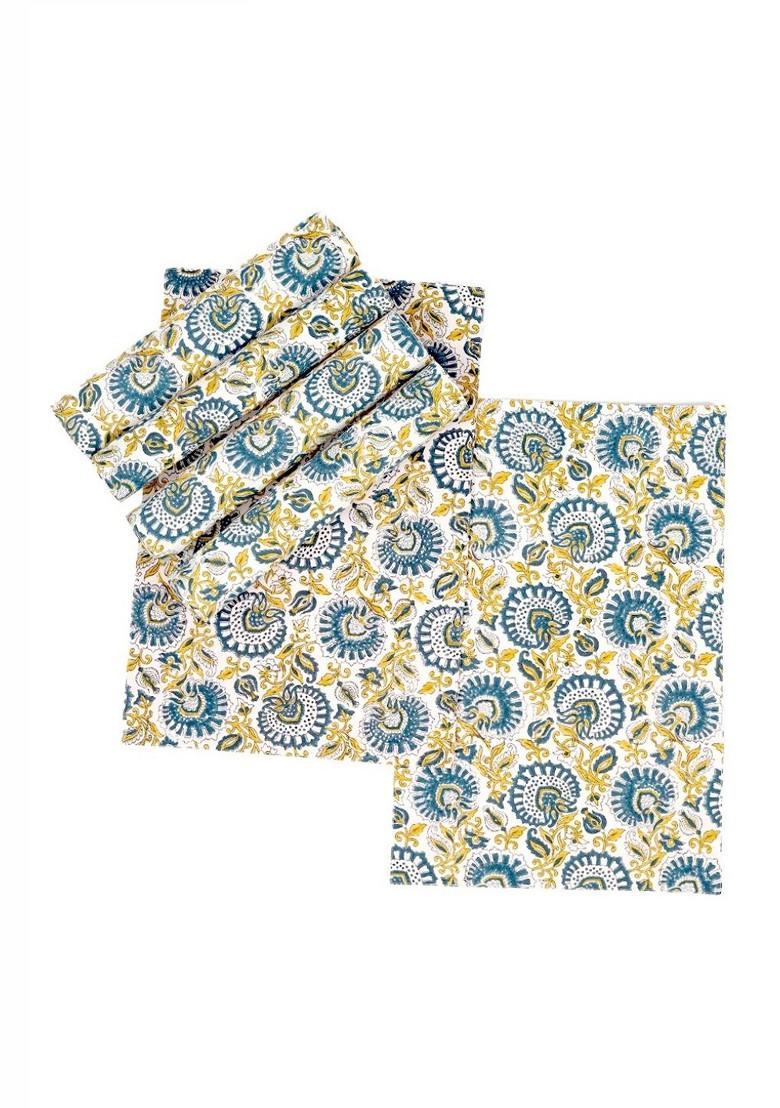 Blue 6 Pieces Ethnic Motifs Printed Pure Cotton Rectangular Table Placemats