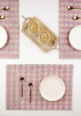 Pink And Beige 6 Pieces Printed Rectangular Table Placemats