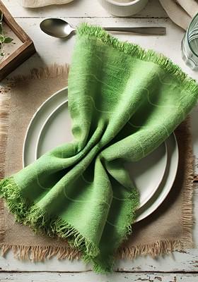 12 Piece Green And White Printed Cotton Table Napkins