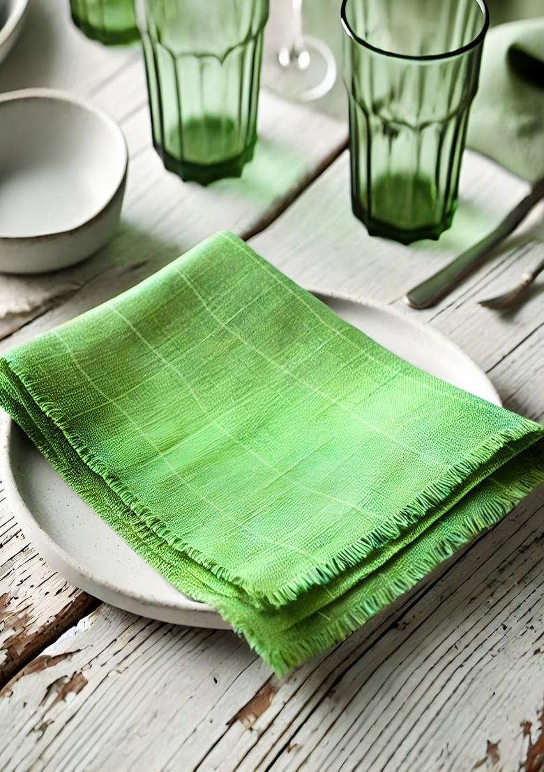 12 Piece Green And White Printed Cotton Table Napkins