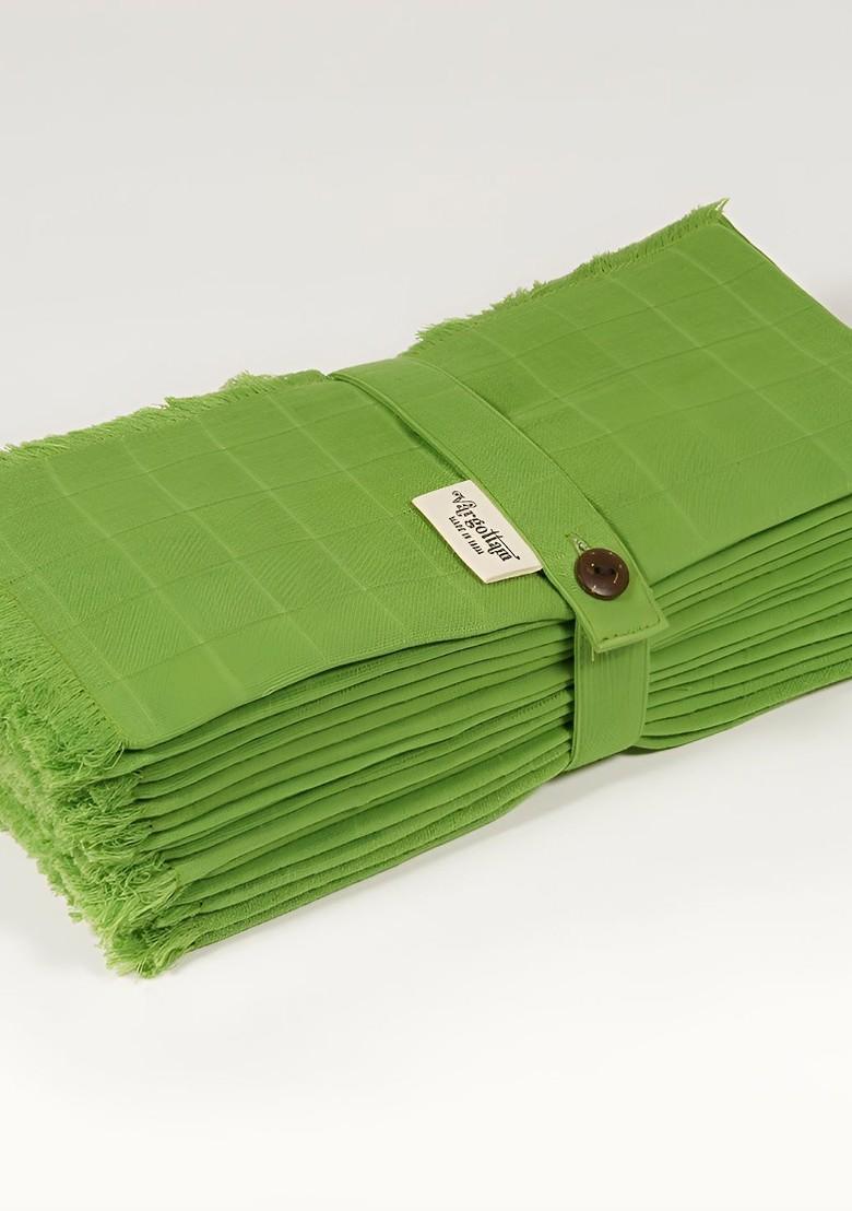 12 Piece Green And White Printed Cotton Table Napkins