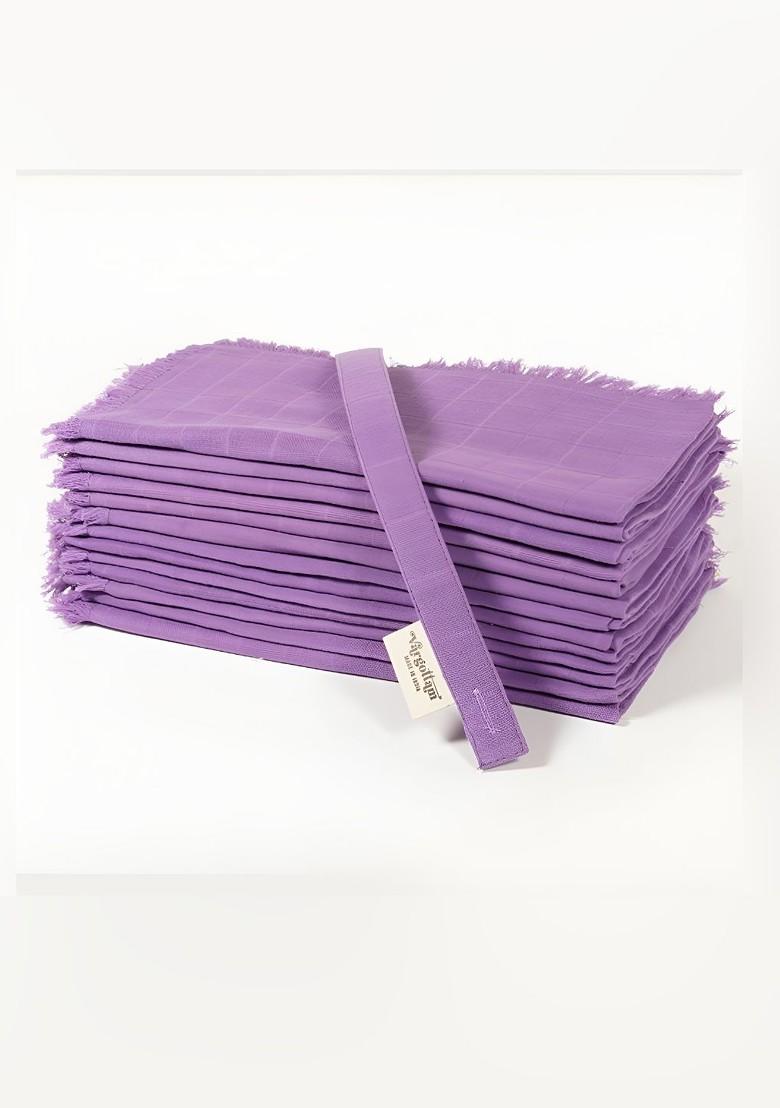 12 Piece Purple And White Printed Cotton Table Napkins