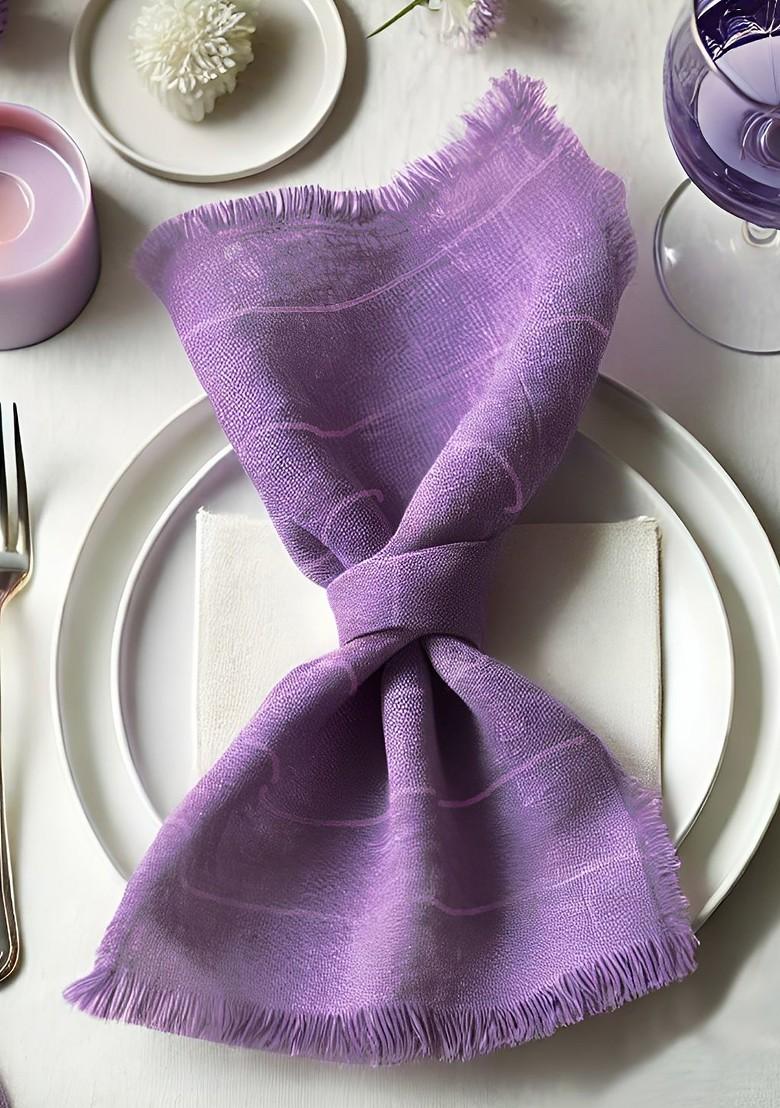 12 Piece Purple And White Printed Cotton Table Napkins
