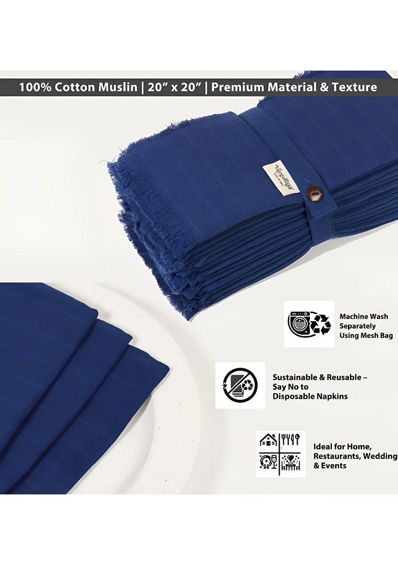 Blue 12 Pieces Printed Cotton Reusable And Disposable Table Napkins
